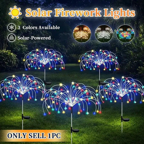 DIY Solar Outdoor Waterproof Fireworks Lights for Christmas/Christmas & New Year Yard Flashing Colorful Lights/120 Leds