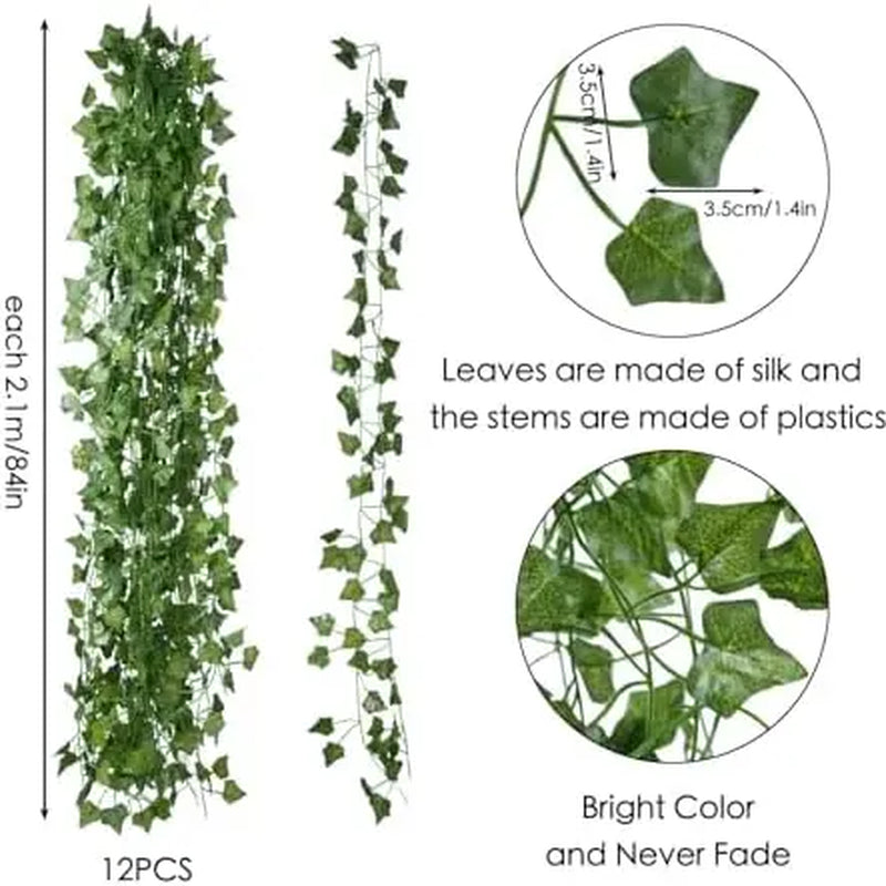Fake Vines for Room Decor(12 Pack 84 Feet) Aesthetic Artificial Plant Ivy Leaves Hanging Greenery Garlands for Home Bedroom Wall Wedding Christmas Party Office Patio Outdoor Garden Décor